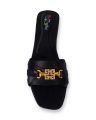 Gold Buckle Flat Sandal For Women, Crystal Slide Chappal Shoes,  Ladies Fancy Comfortable Footwear, Black Mehroon. 