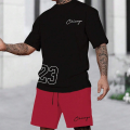 2025 summer new men's T-shirt shorts set sunglasses bear print short sleeved round neck T-shirt summer casual outdoor comfortabl.
