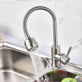 Kitchen Faucet in Stainless Steel  Double Hot & Cold Points Faucet with Heavy Pressure Pipes Movable Neck for Double Sink Heavy Quality Check Nut also Installed. 