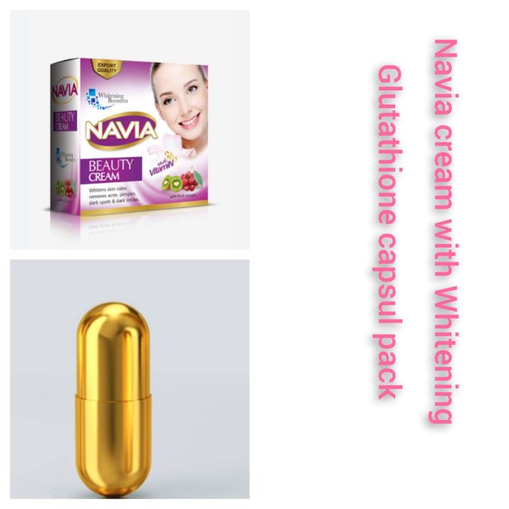 Navia beauty cream whitening booster with multivitamin with fruit extract with Glutathione capsul bundle