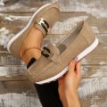 Spring New Women's Buckle Low-top Casual Shoes Fashion Round-toed Vulcanized Shoes Comfortable Slip-on Women's Flat Shoes. 