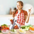ROMINO Vegetables Cutter for Kitchen, Mandoline Slicer and Chopper, Onion Chopper, Potato Chips Cutter, 3in1 Multifunctional Push and Cut Vegetable Shredder, Grater with Steel Blades, Spring Slicer. 