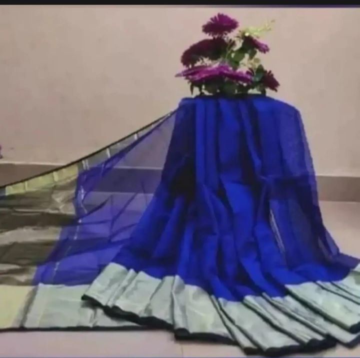 Blue & Silver Combination 12 Hand Halfsilk Saree for Women - Sari