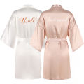 Champagne bathrobe bride satin-silk kimono women bridal party sister team mother shower sleepwear bridesmaid wedding short robes. 