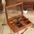 Wooden Handmade Spice Box / Multipurpose 9-Compartment Wooden Spice Box with Glass Lid – Handcrafted Masala Dabba Organizer. 
