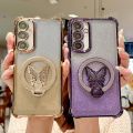 Plating Butterfly Ring Holder Phone Case for   S25 S24 S23 Ultra Plus FE A56 A36 A26 A16 A06 A55 35 25 15 05S Cover. 