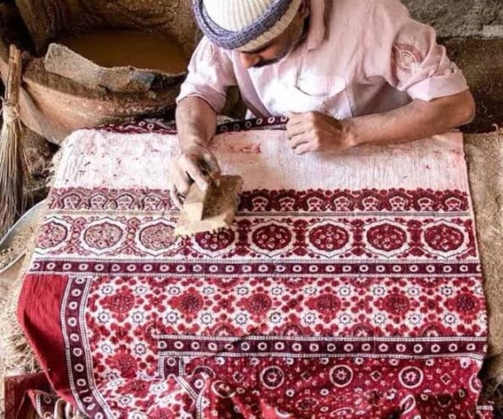 Pakistani Sindhi Ajrak Handmade Cotton Block Print Men's Winter Scarf | Cultural Shawl | Summer Clothes | Gift for Her Him