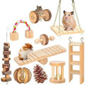 Cute Hamster Roller Toys Natural Wooden Pine Dumbells Unicycle Bell Chew Toys bird Rabbit Guinea Pigs Small Pet Molars Supplies. 