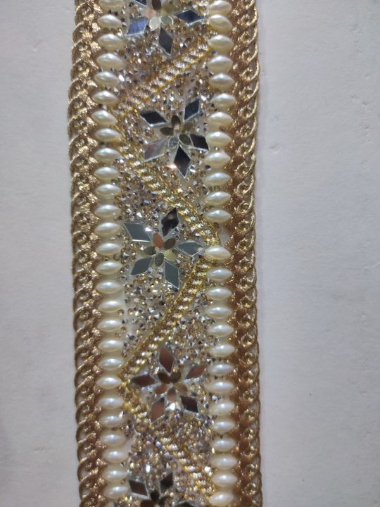 indian nagina and peral work lace with shesha work also heavy border 2.5 gz lace 1000