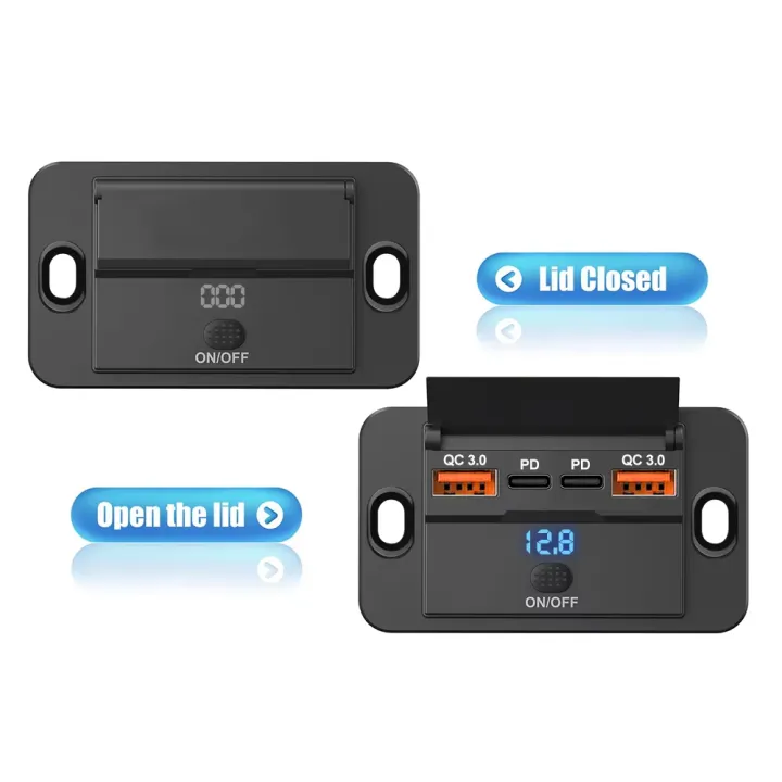 Hide%20Car%20Fast%20Charger%20Qc%203.0%2018W%20and%20Dual%20Usb%2030W%20Pd%20Socket%204-Port%20Car%20Charger%20Socket%20with%20Push-Switch%20Voltage%20Display%20-%20Image%202