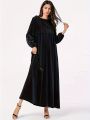 Plus Size Women's Velvet Maxi Dress Long Sleeve Round Neck High Waist Loose Casual Modest Long Dress. 