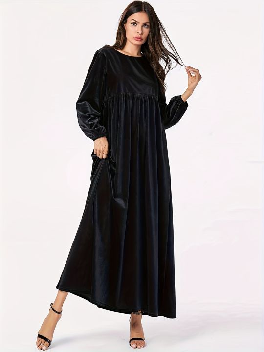 Plus%20Size%20Women's%20Velvet%20Maxi%20Dress%20Long%20Sleeve%20Round%20Neck%20High%20Waist%20Loose%20Casual%20Modest%20Long%20Dress%20-%20Image%202