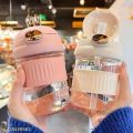 Imported 350ml Cute Girl Transparent Glass Heat Resistant Tumbler With Pearl Chain Sipper Glass Cup Portable Double Drinking Aesthetic Coffee Mug With Straw Gift For College Girls Teen hoho Mugs for Gift. 