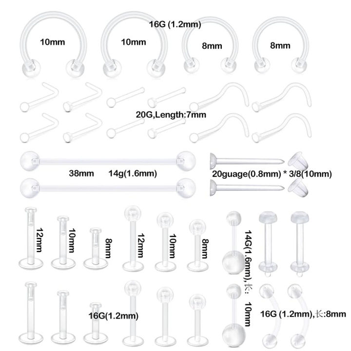 2pcs%20Clear%20Surgery%20Bioflex%20Nose%20Rings%20Belly%20Rings%20Septum%20Eyebrow%20Lip%20Cartilage%20Earring%20Industrial%20Plastic%20Piercing%20Jewelry%20-%20Image%202