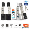 Tuya APP Fingerprint Cylinder Electronic Smart Door Lock Digital Keypad Code Key Card Remote Control Adjustable Home Apartment. 
