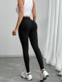 Women's High Waist Yoga Leggings Black Striped Tights Sports Pants. 