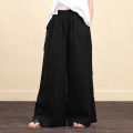 Women Plus Size Loose Trousers Summer Fashion Wide Leg Pants Vintage Casual Cotton Linen Trousers Elastic Low Waist Pants Female. 