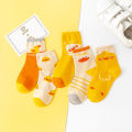 5 pairs of autumn and winter children's short socks cute yellow duck cartoon breathable boys and girls mid tube socks. 