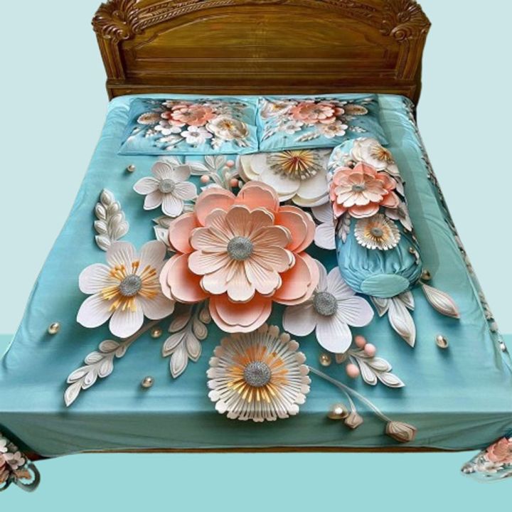 Premium%20King%20Size%203D%20Design%20Bed%20Sheet%20with%202%20Pillow%20Cover%20&%201%20Side%20pillow%20Cover%20-%20Image%202