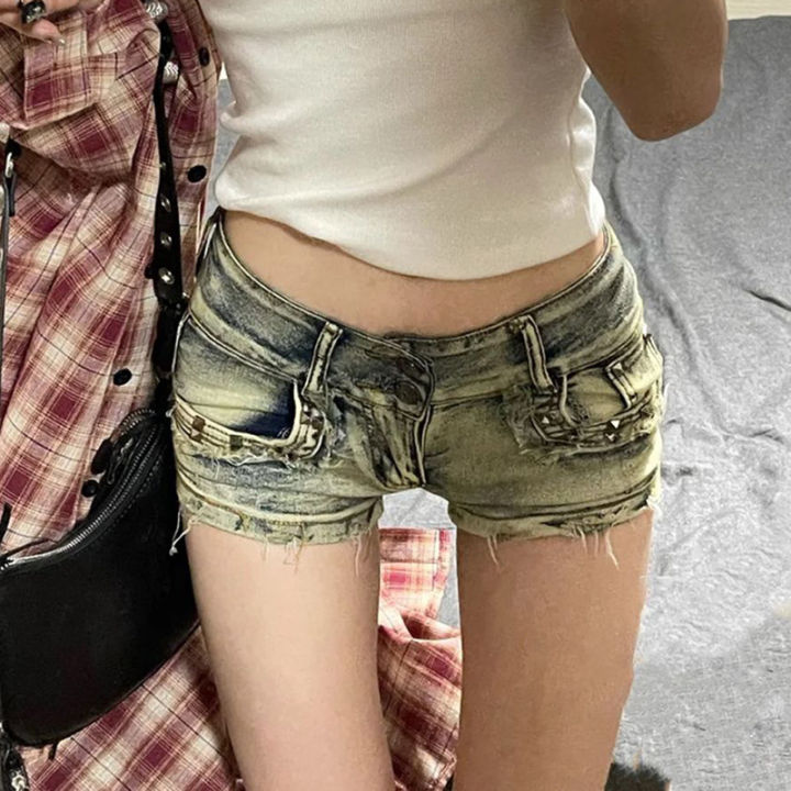 New%20Woman%20Designer%20Low%20Waist%20Punk%20Jeans%20Girls%20Aesthetic%20Elastic%20High%20Street%20Mini%20Pants%20Female%20%20Nighub%20Summer%20Denim%20Shorts%20-%20Image%204