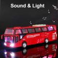 1:32 Scale Passenger Bus Model Toy Car 5 Doors Opened Alloy Diecast Sound Light Simulation Creative Toys Models Present for Boys. 