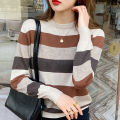 Striped Pullover Knitted Tops Women 2025 Autumn New Loose Casual Long Sleeve O Neck Thin Sweater Female. 