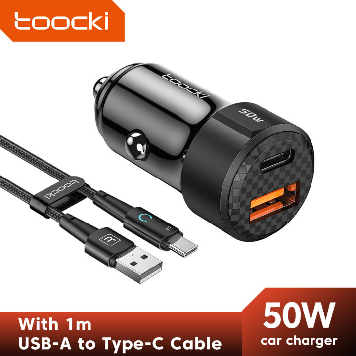 Toocki Car Charger 50W Quick Charge And 60W USB A to Type C Cable for iPhone Poco S23 Fast Charging