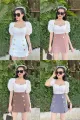 (Freesize) gold button front waist woolen skirt pants (m6877). 