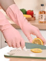 1/2/3 Pair Thick Waterproof Nitrile Latex Kitchen Cleaning Gloves - Non-Slip Grip for Kitchen, Laundry & Bathroom (Pink). 