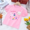 Children's Summer Short Sleeve T-Shirt For Girls 2025 New Fashion T Shirt With Cute Bunny 3D Plush Rabbit Design Casual Top. 