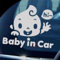 Baby In Car Waving Baby on Board Safety Sign Auto Window Bumper PET Waterproof Sticker Silver White Universal Car Accessories. 