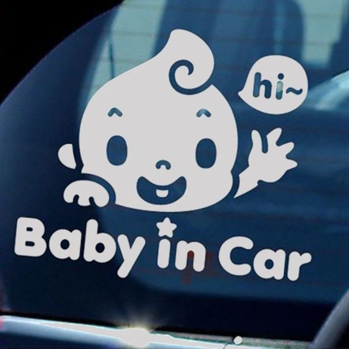 Baby In Car Waving Baby on Board Safety Sign Auto Window Bumper PET Waterproof Sticker Silver White Universal Car Accessories