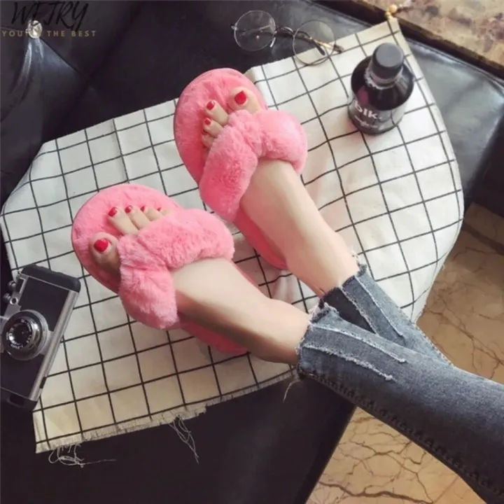 Warm%20Fluffy%20Slippers%20Women%20Cozy%20Faux%20Fur%20Cross%20Indoor%20Floor%20Slides%20Flat%20Soft%20Furry%20Shoes%20Ladies%20Female%20Celebrities%20Flip%20Flops%20-%20Image%203
