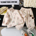 Children's autumn and winter flange pajamas suits Korean version boys plus velvet thick home service girl warm underwear suit. 