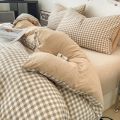 Japanese Style Check Queen Duvet Cover Set 1/3 Pcs Soft Washed Quilt Cover and Pillowcase or Only Quilt Covers Blanket Cover Set.