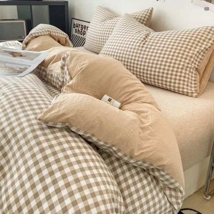 Japanese%20Style%20Check%20Queen%20Duvet%20Cover%20Set%201/3%20Pcs%20Soft%20Washed%20Quilt%20Cover%20and%20Pillowcase%20or%20Only%20Quilt%20Covers%20Blanket%20Cover%20Set%20-%20Image%204