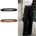 DINISITON New Women's Belt Classic Gold Pin Buckle Belt Fashion PU Leather Premium Feeling Pant Belts. 