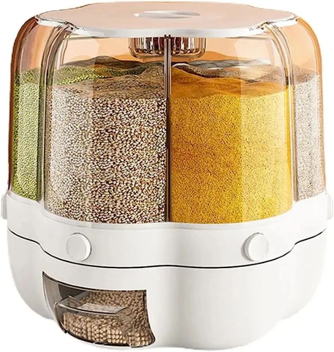 Automatic Plastic 360 Degree Rotation Cereal Dry Food Rice Grain Storage Dispenser Box , with Measuring Cup ,6 kg