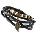 4Pcs/ Set Braided Wrap Leather Bracelets for Men Vintage Life Tree Rudder Charm Wood Beads Ethnic Tribal Wristband Rope Bracelet. 