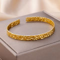 Gold Plated Bangle Bracelet for Women Open Adjustable Stainless Steel Cuff Bracelets Vintage Jewelry free shipping item pulseras. 
