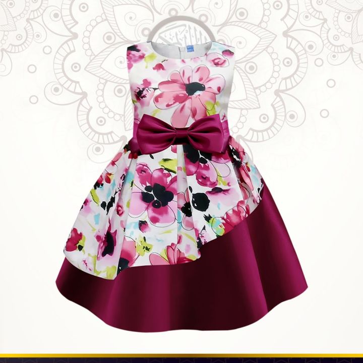 Kids%20Girls%20Fashionable%20Party%20Frock%20All%20Over%20Flower%20Pattern%20Dress%20For%20Yours%20Baby%20Smile%20-%20Image%203