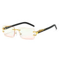 Fashion Rimless Sunglasses Women Men Cheetah Decoration Rectangular Brand Designer Sun Glasses.