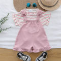Summer fashion striped romper pants and short-sleeved shorts set for female infants and toddlers. 