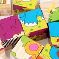 6 Sides Printed Wooden Block Puzzle with Sports Graphics. 
