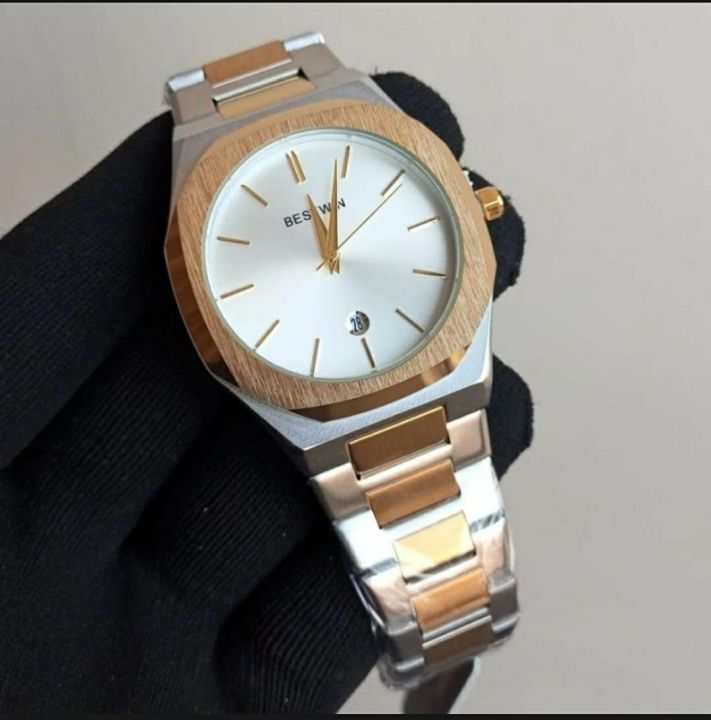 100% Original (not copy) Bestwin watch with matt finish two tone chain strap and butterfly lock,  luxury Men's Watch with stylish and modern design,  decent quality worth the price