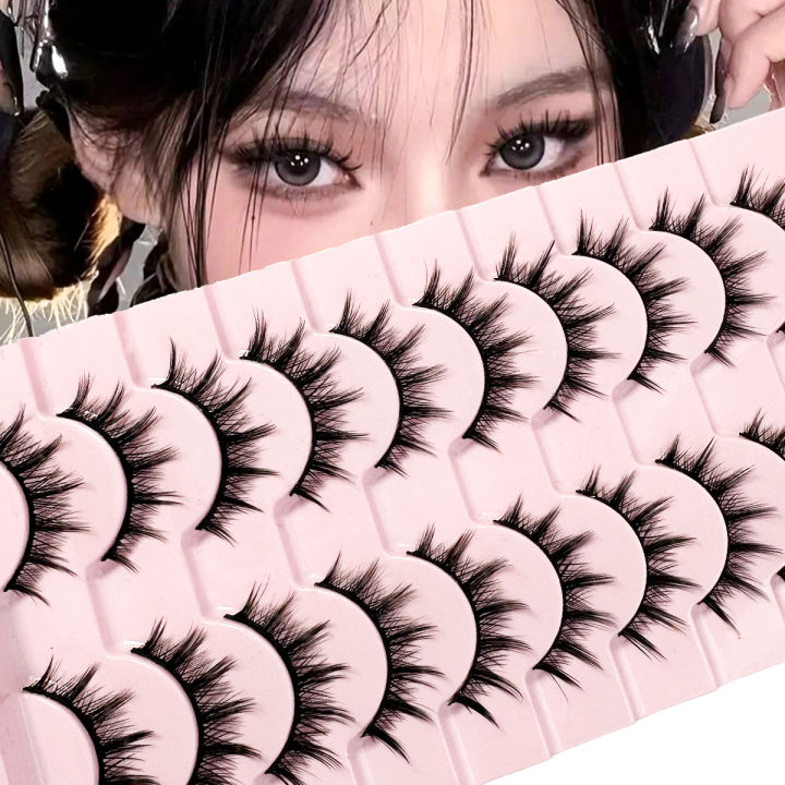 Eyelashes 10 Pairs Mange Lashes 3D Cat Eye Lashes Faux Mink Lashes Natural Fluffy False Eyelashes Wispy Makeup Tools