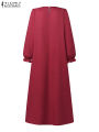 Women Stylish Floral Printed Maxi Dress Muslim Abaya ZANZEA Eid Mubarak Robe Elegant Long Sleeve Casual Vestidos Kaftan IsIamic.