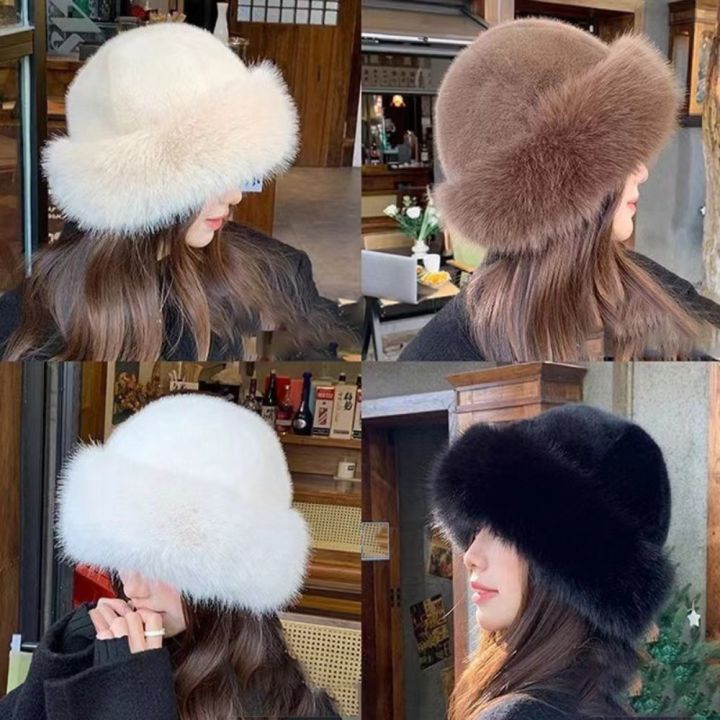 Warm%20Women's%20Winter%20Hat%20Fluffy%20Fur%20Bucket%20Hat%20For%20Women%20Plush%20Fisherman%20Hat%20Thicken%20Cold%20Snowy%20Day%20Panama%20Cap%20-%20Image%202