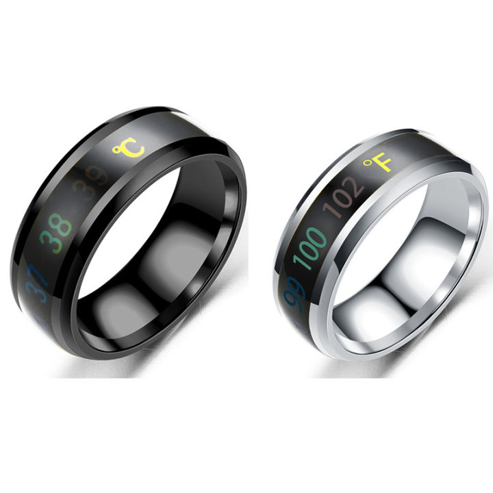 Function Ring Smart Sensor Body Temperature Measuring Wedding Couple Ring Stainless ...