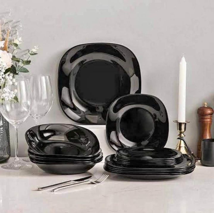 Luxury Black Marble 18-Piece Dinner Plate Set – 6 Rice Plates, 6 Deep Plates, 6 Quarter Plates, Premium Marble Dinnerware Set, Elegant and Sophisticated Tableware